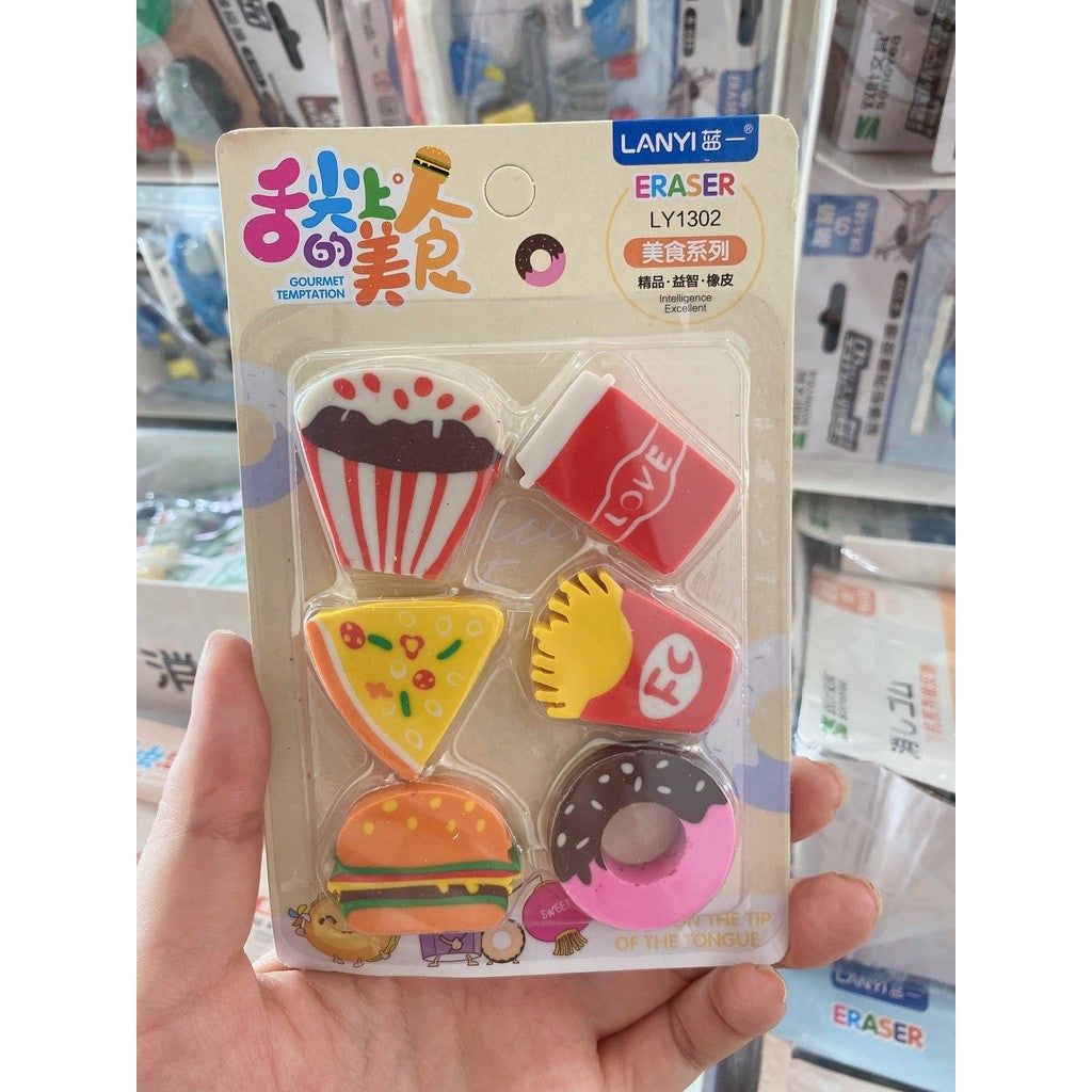 Fast Food Eraser Design 6pcs Pack