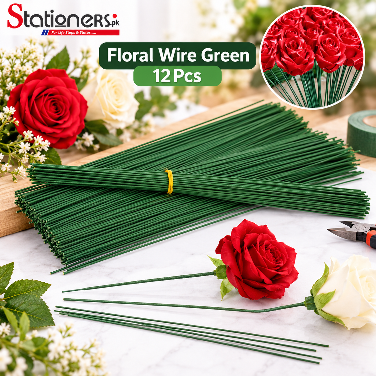 Floral Wire Green – 12 Pcs