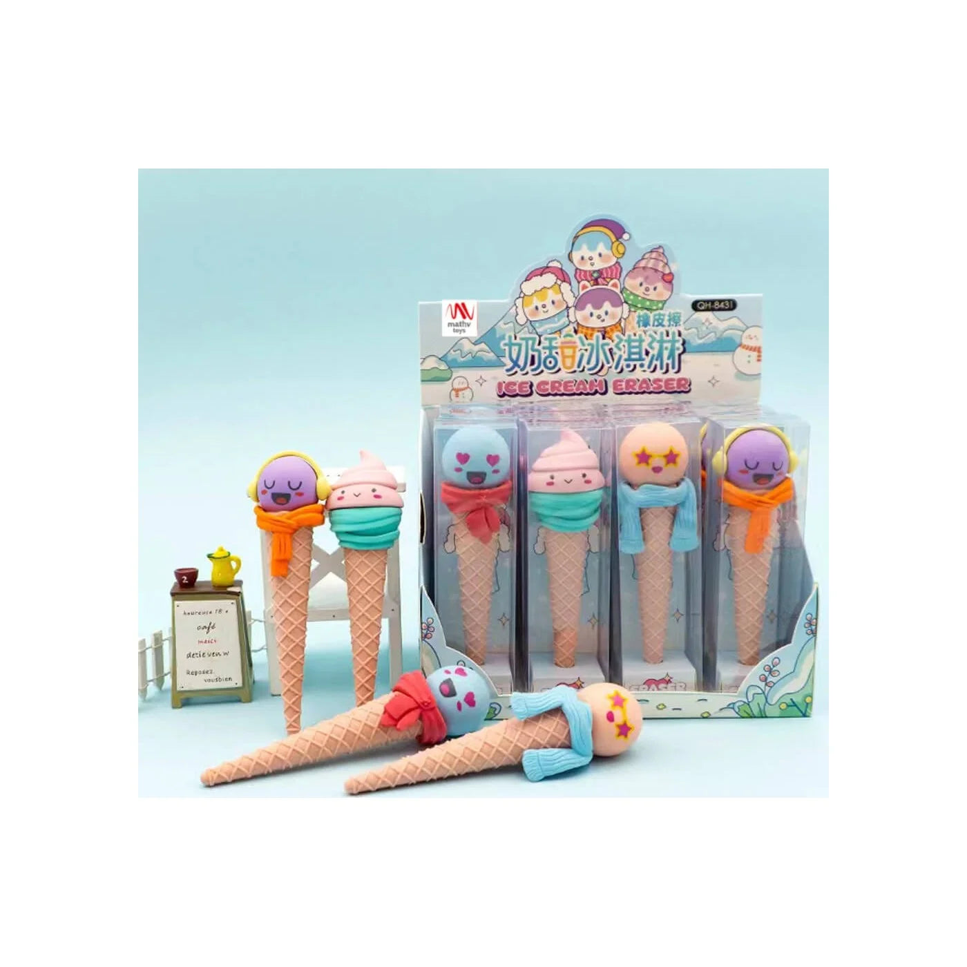 Funny Face Ice Cream Cone Shaped Eraser for Kids