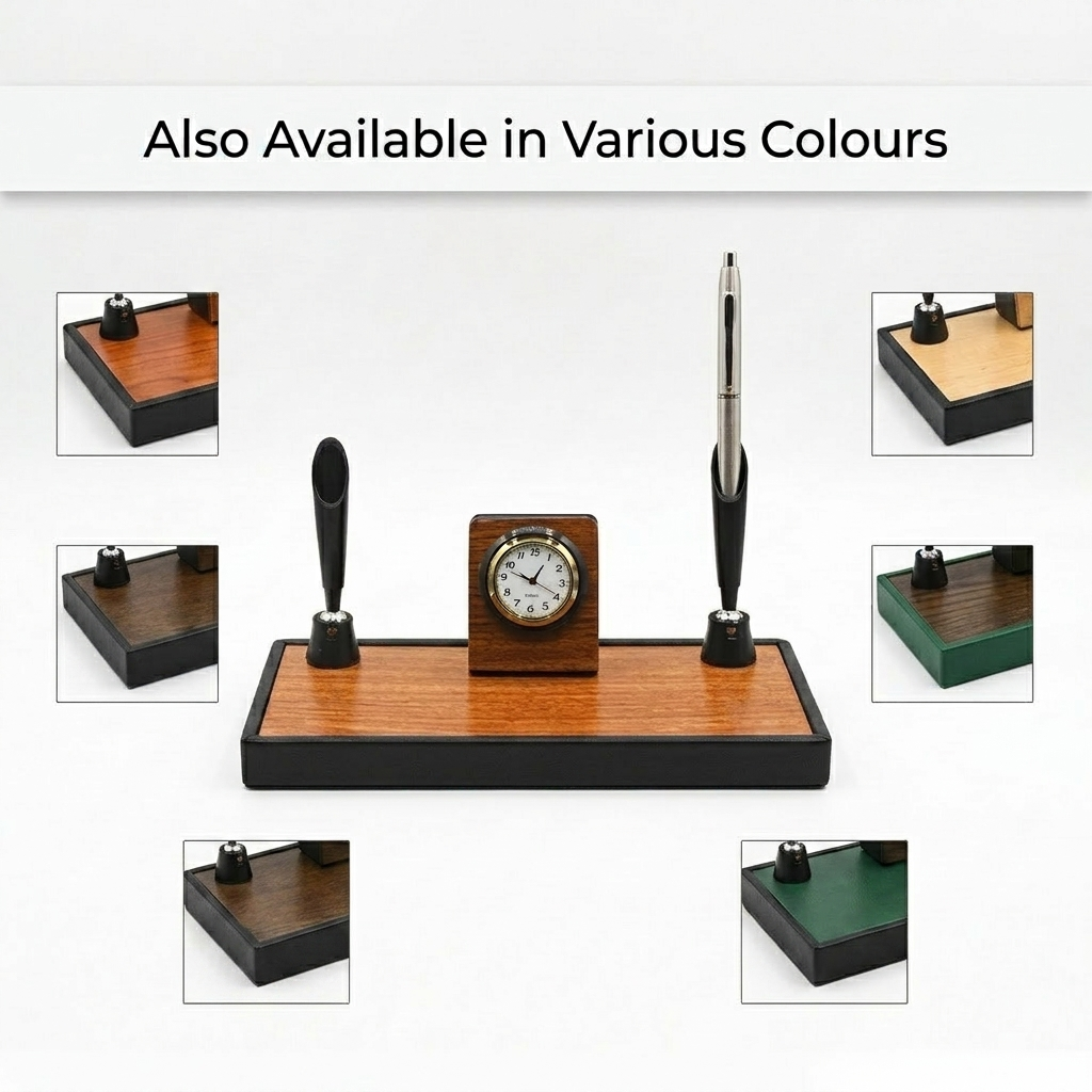 Premium Executive Desk Organizer Collection | Wooden & Rexine Leather Office Desk Sets | Pen Stand, Watch, Memo Holder & Desk Accessories