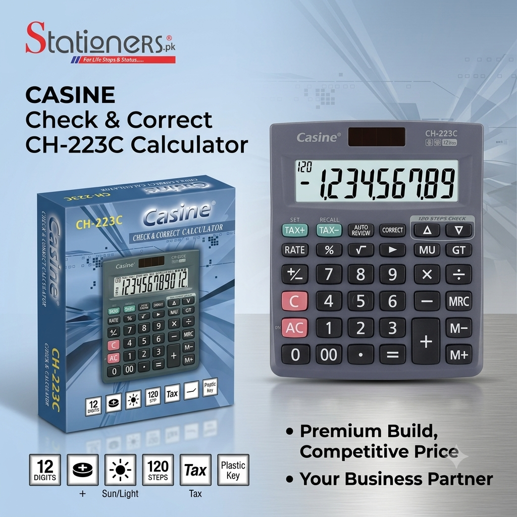Casine CH-223C Check & Correct Calculator | 12-Digit Desktop Calculator | 120 Steps Check & Review | Dual Power (Solar + Battery)