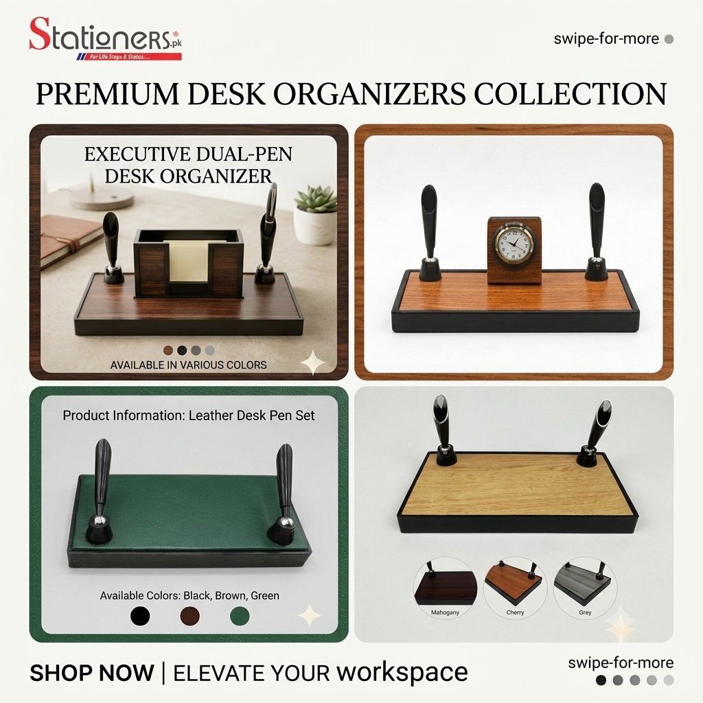 Premium Executive Desk Organizer Collection | Wooden & Rexine Leather Office Desk Sets | Pen Stand, Watch, Memo Holder & Desk Accessories