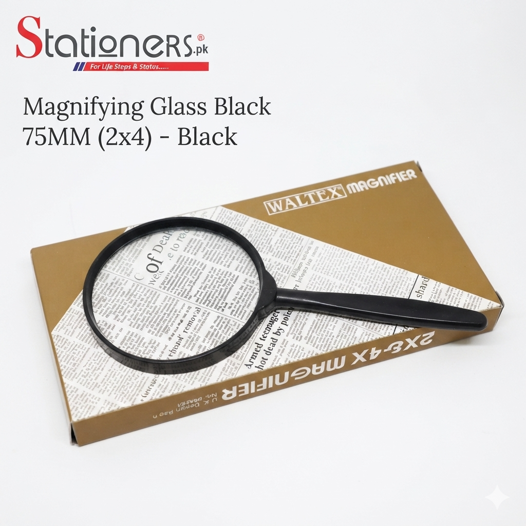 Magnifying Glass Black 75mm (2x & 4x) – Handheld Reading Magnifier