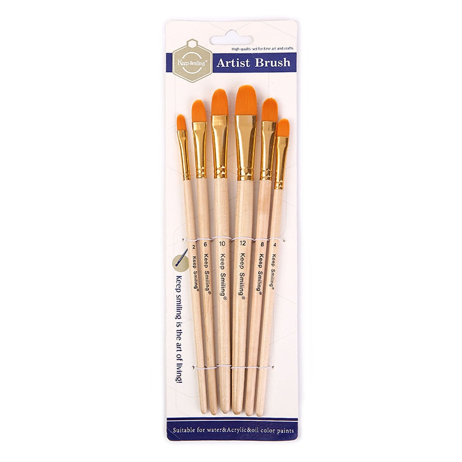 6x Paint Brushes - Round Pointed Tip Soft Nylon Hair Wooden