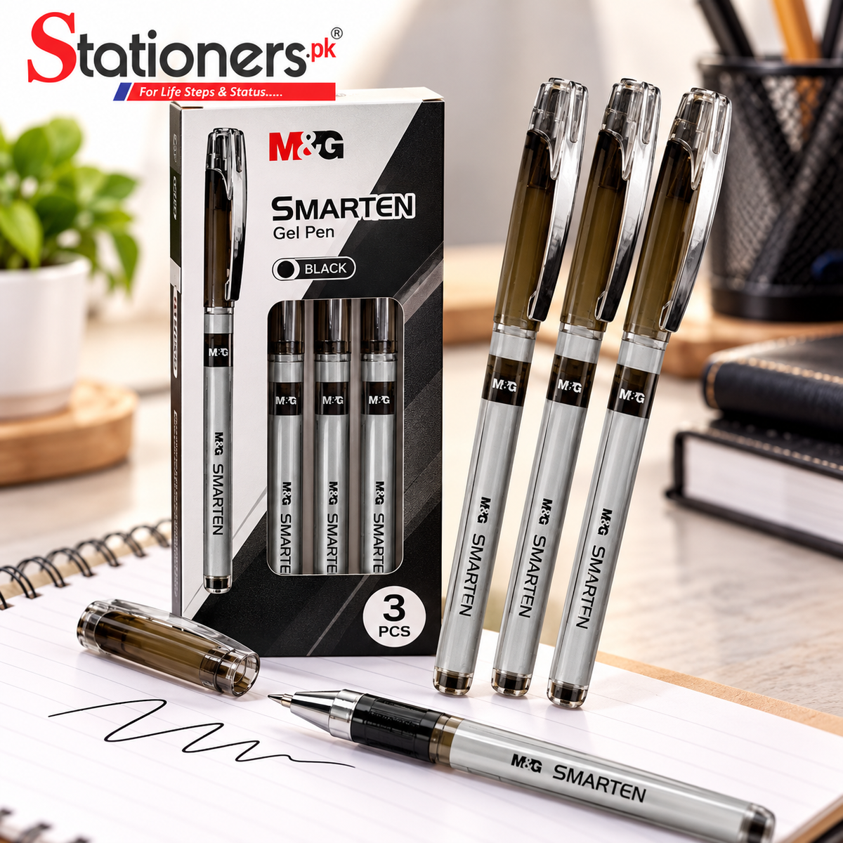 M&G Smarten Gel Pen Black – Pack of 3 | Smooth Writing Gel Pens