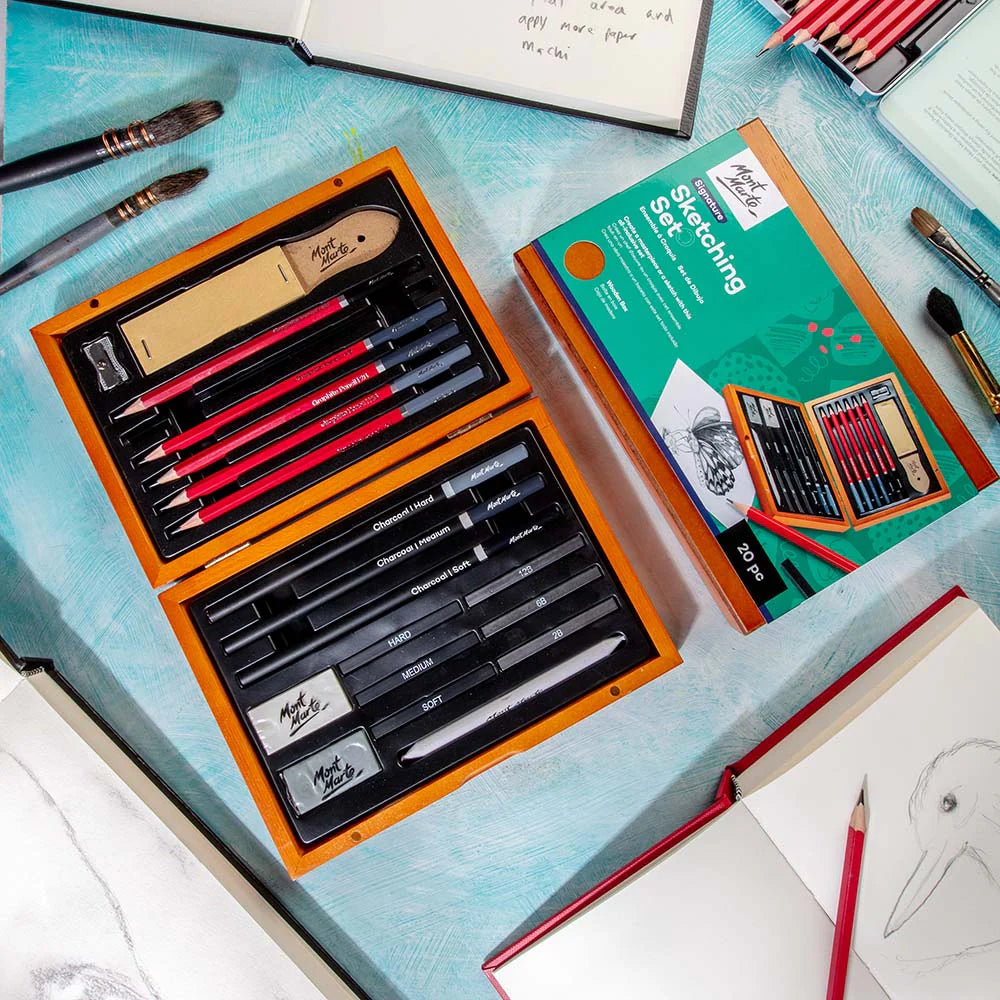 Mont Marte Sketching Set in Wooden Box Signature 20pc