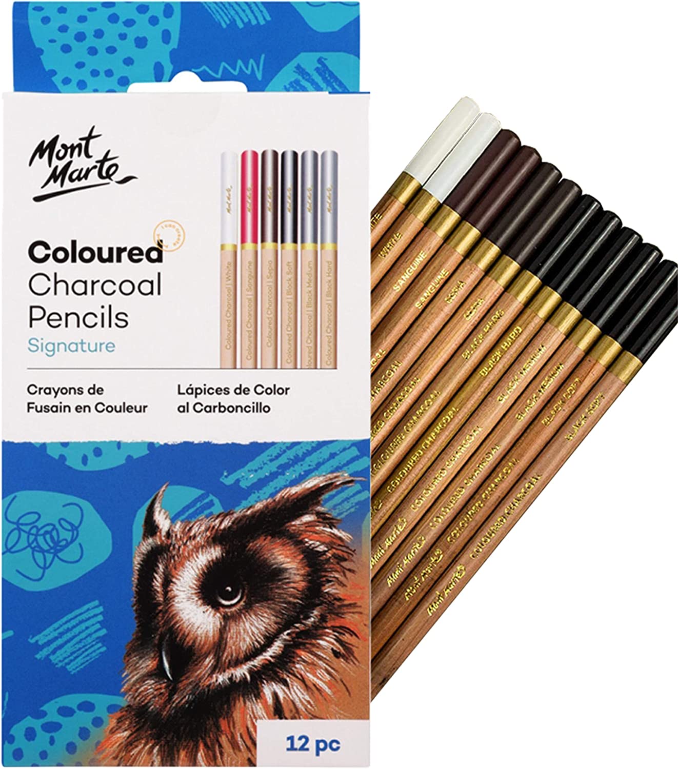 Mont Marte Signature Coloured Charcoal Pencils Pack Of 12