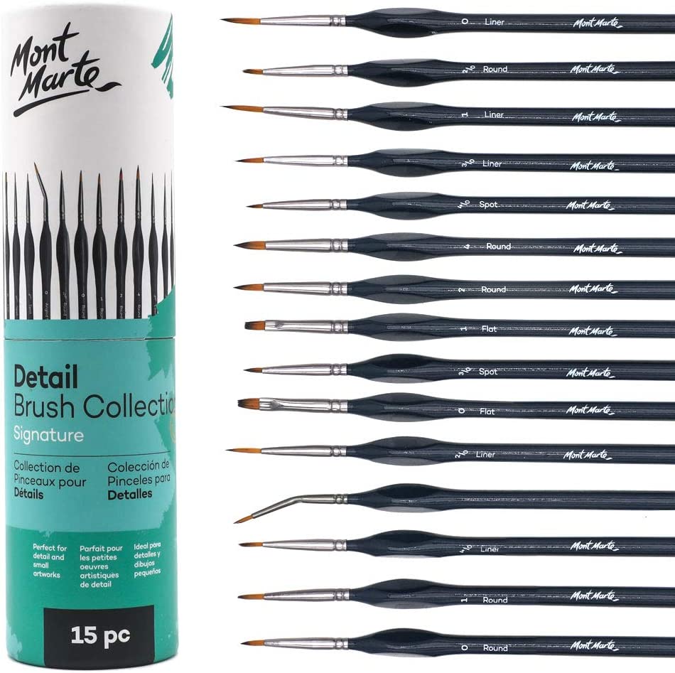 Kecio 15 Pcs Paint Brush Set, Miniature Detail, Nylon Hair, Paint Brushes for Oil, Acrylic, Watercolor, and Gouache, Detail P