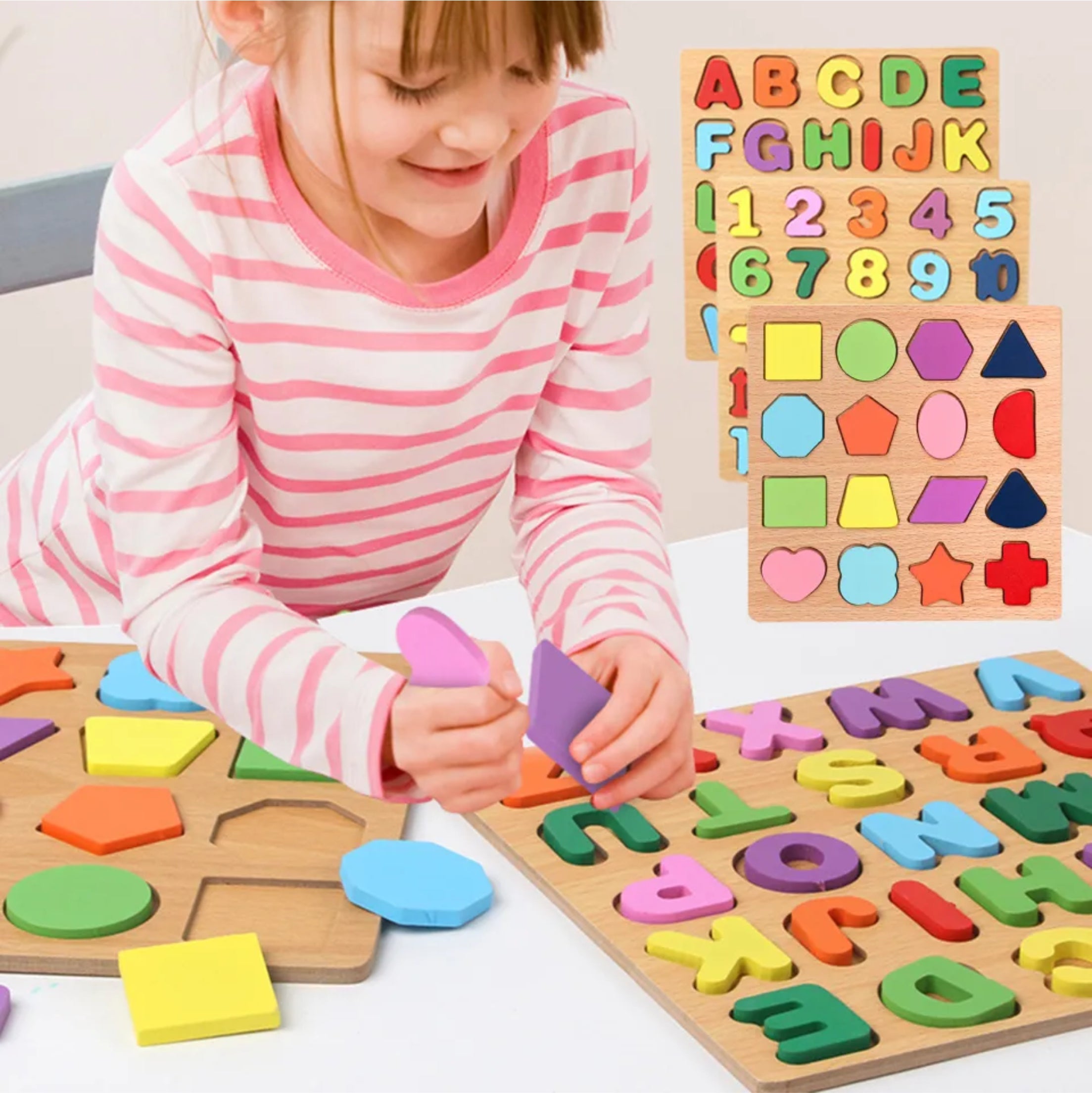 Wooden Toy 123 and Shapes  Brown Plate 1 pc