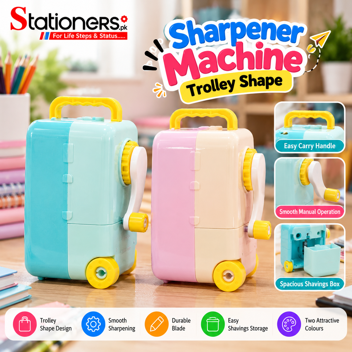 Sharpener Machine – Trolley Shape | Manual Pencil Sharpener