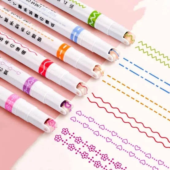 Pattern Roller Linear Color Pen Set Of 6