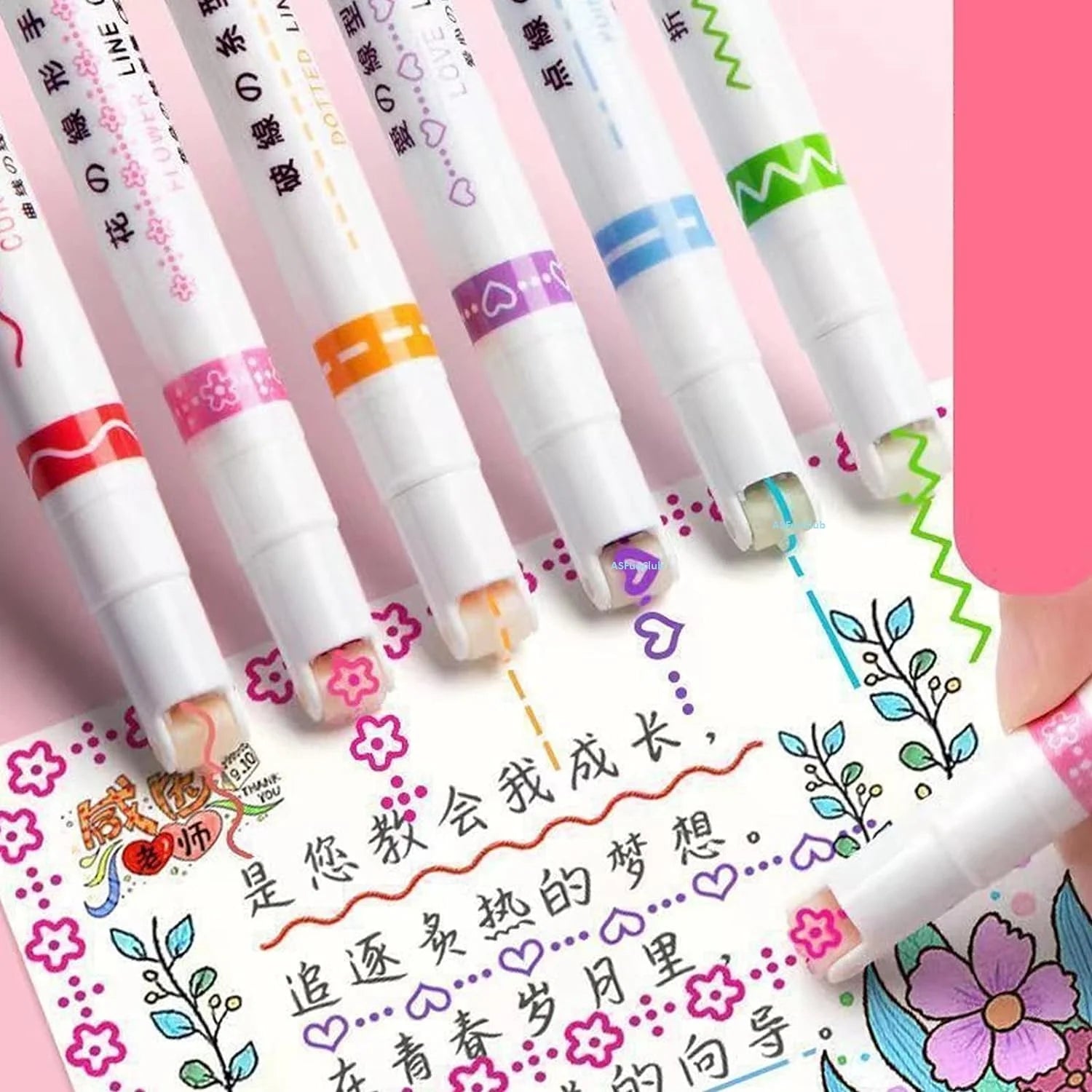 Pattern Roller Linear Color Pen Set Of 6