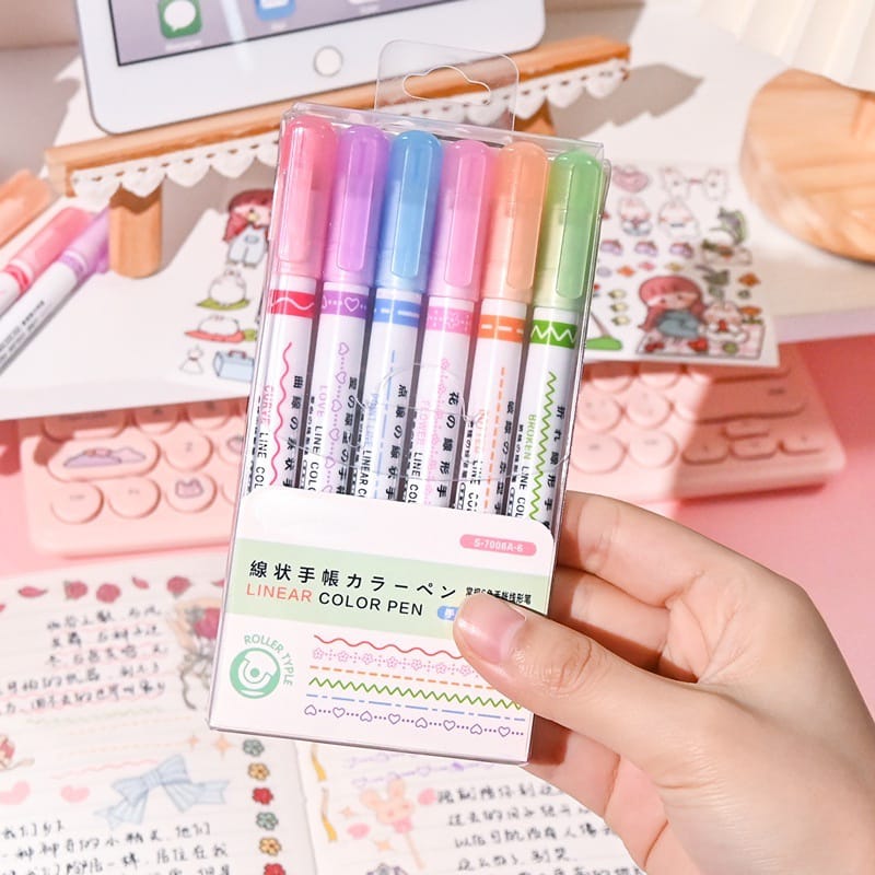 Pattern Roller Linear Color Pen Set Of 6