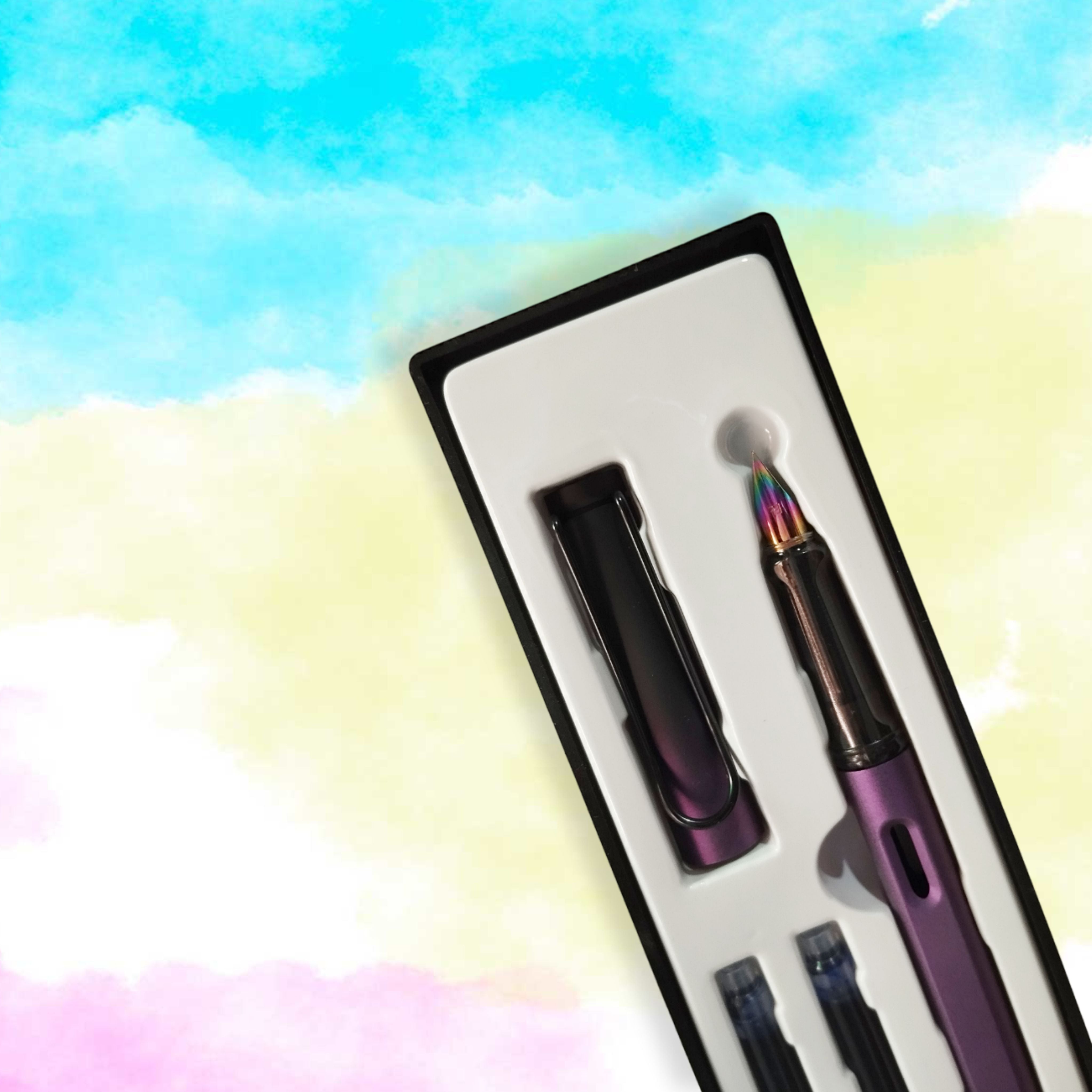 Piston-Filled Fountain Pen Fine Nib Metallic Gradient Colors