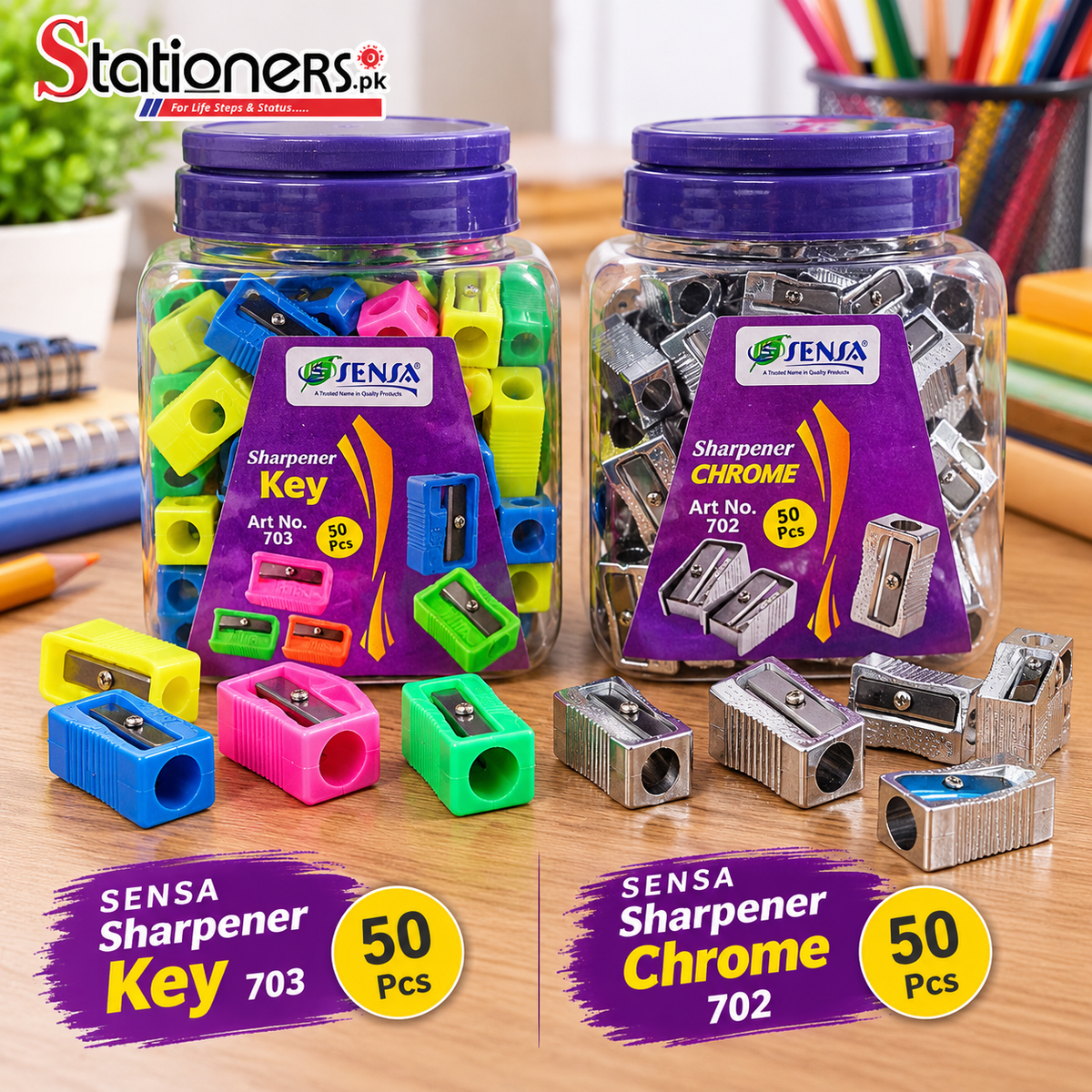 Sensa Sharpener Silver Chrome 702 & Key 703 – Jar Pack of 50 Pcs