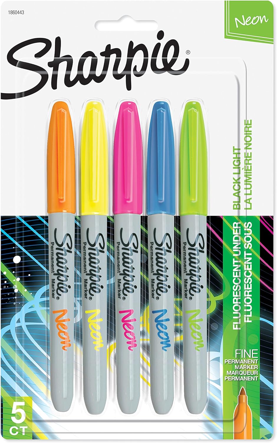 Sharpie Neon Fine Point Permanent Markers Pack of 5 (1860443)