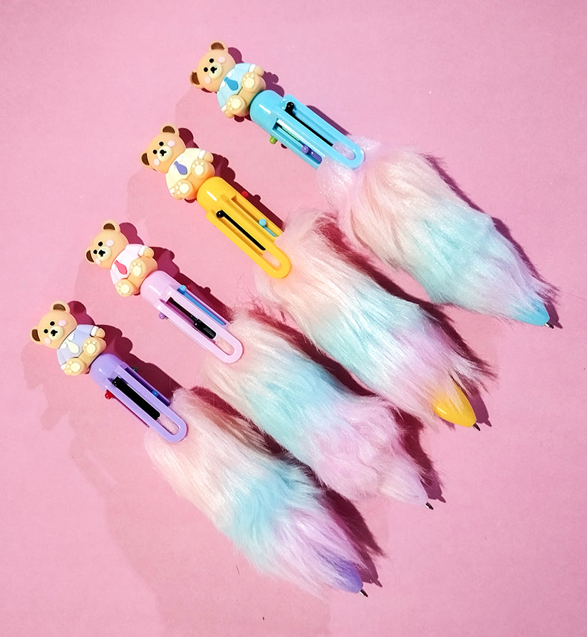 Teddy Bear Feather Fur Multicolor Gel Pen