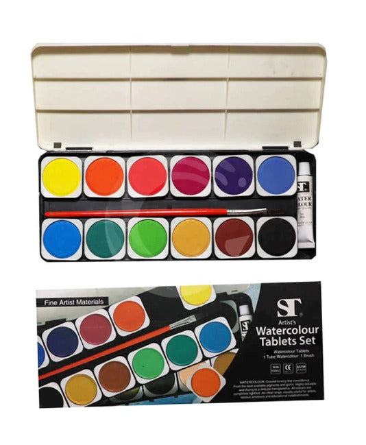 ST watercolor Tablet set of 12 Plastic Box