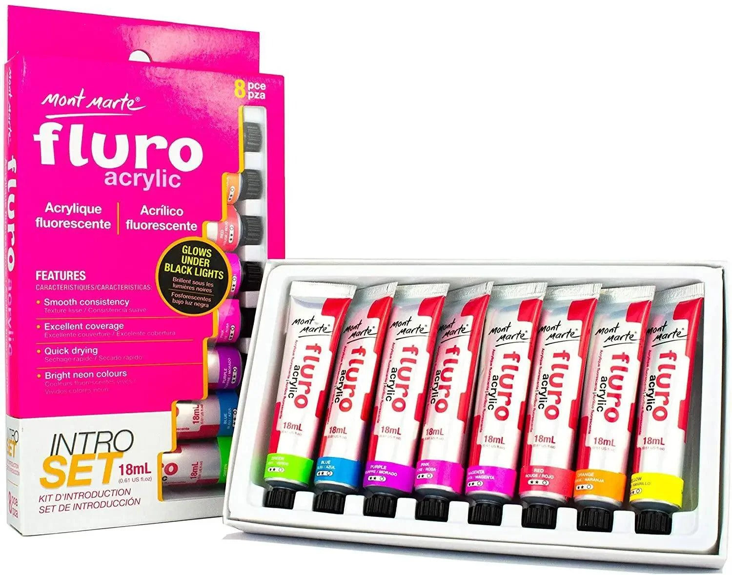 MONT MARTE Fluorescent Paint Set Of 8x18ml