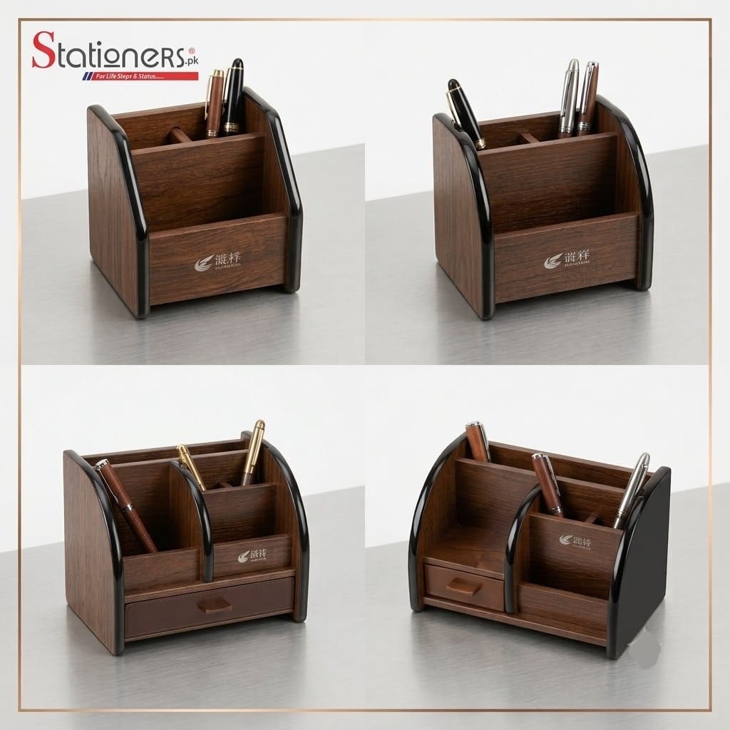 Premium Executive Wooden Desk Organizer & Pen Holder Collection