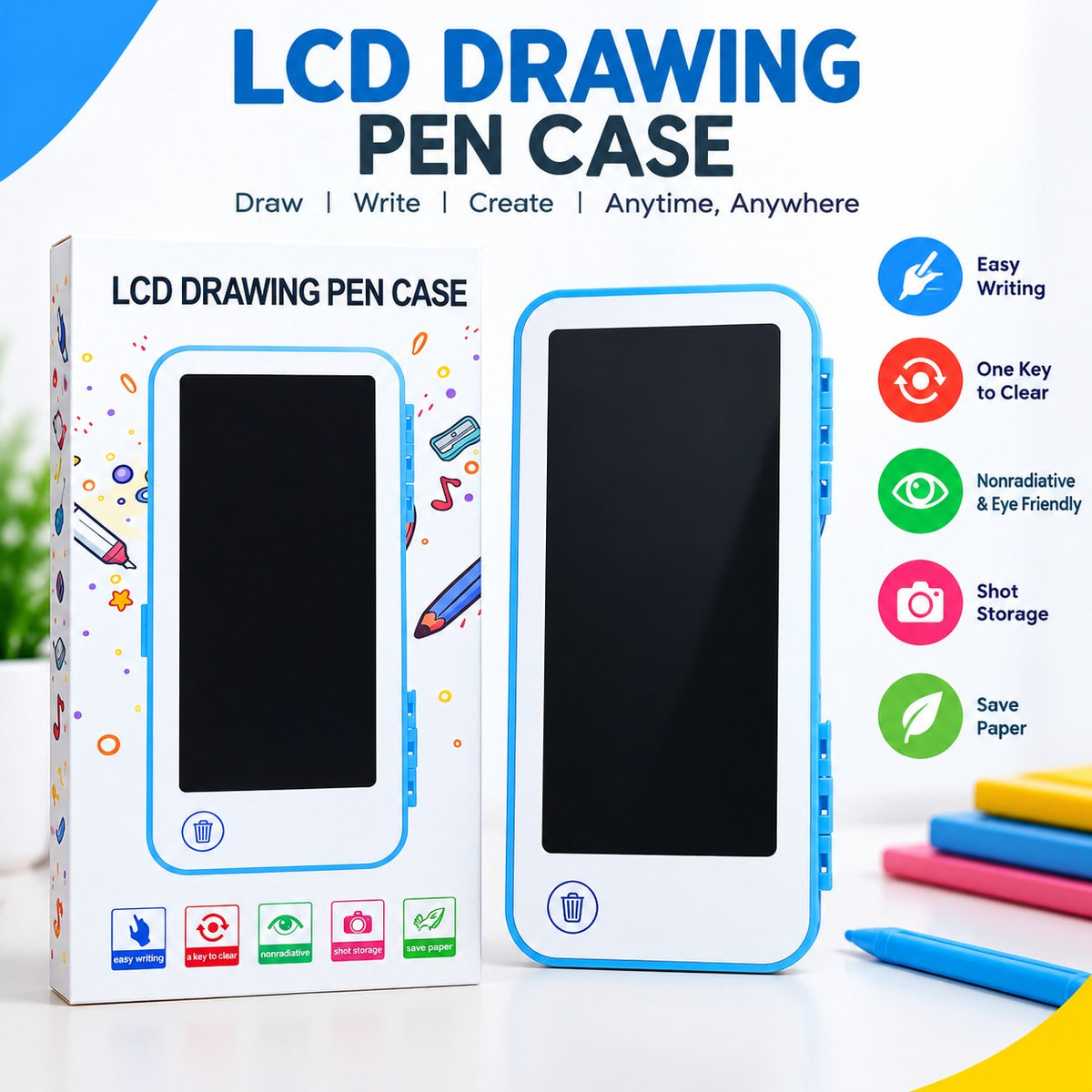LCD Writing Tablet – Reusable Digital Drawing & Writing Pad with One-Key Erase, Eye-Friendly Display & Stylus