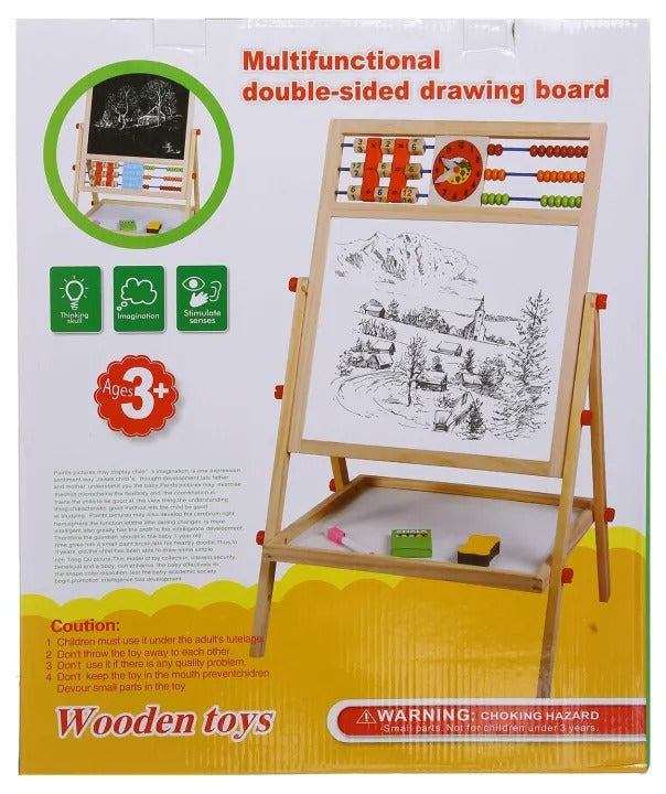 Kids Educational & Learning Multipurpose Double-Sided Magnetic Wooden Drawing Board with Abacus