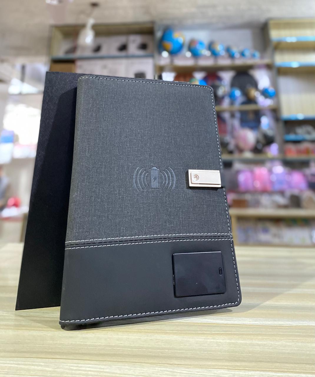 Executive Smart Charging Portfolio Diary with 10,000mAh Power Bank & Multi-Cable Organizer