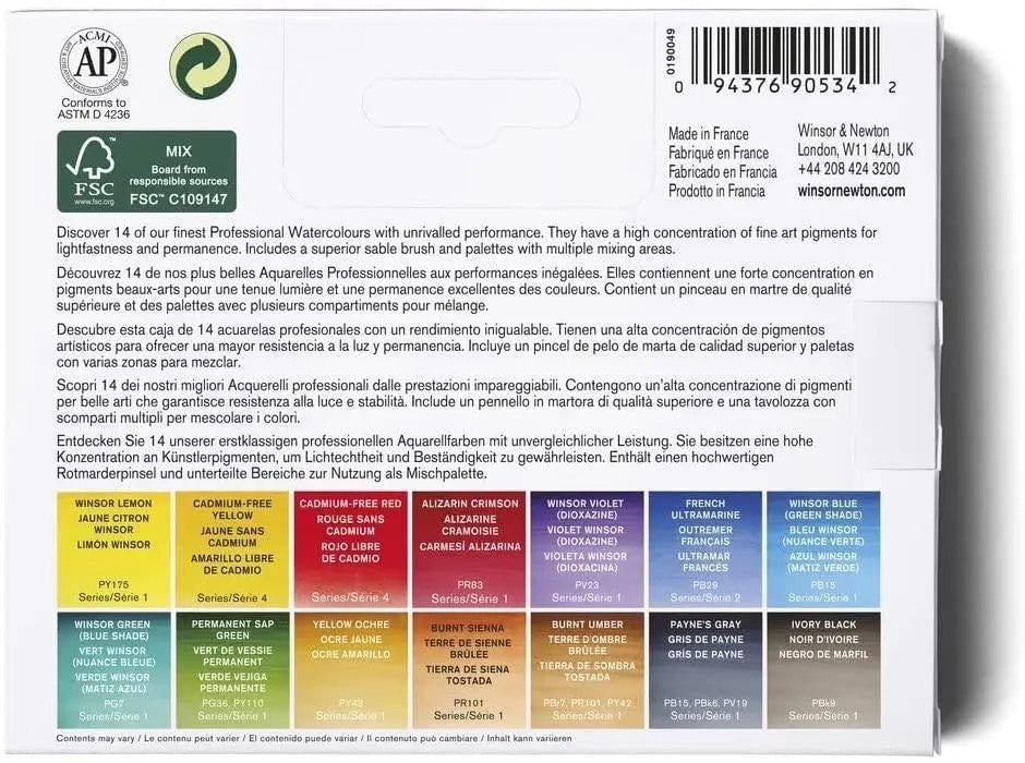 Winsor & Newton Professional Water Color Compact Set, 14 Half Pans