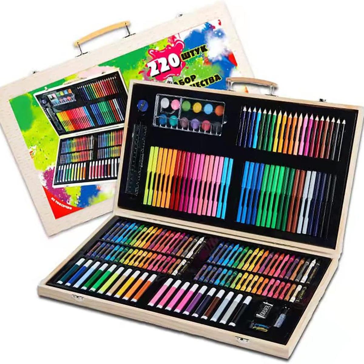 Wooden Painting Arts & Craft Drawing Color Kit 220pcs for Kids