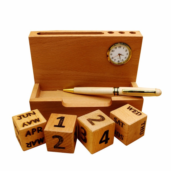 Wooden Pen Stand With Lc Calendar