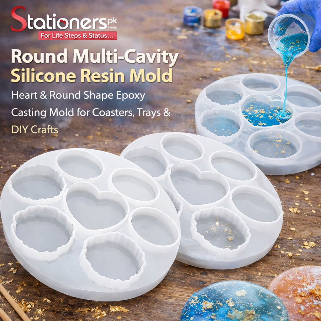 Round Multi-Cavity Silicone Resin Mold – Heart & Round Shape Epoxy Casting Mold for Coasters, Trays & DIY Crafts