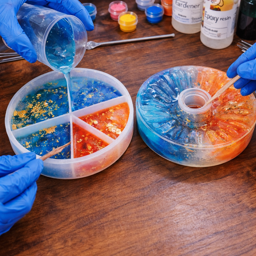 Round 4-Section Silicone Resin Mold Set – Fluted Center Hole Tray & Divider Casting Mold for Epoxy Art, Candle & Decorative DIY