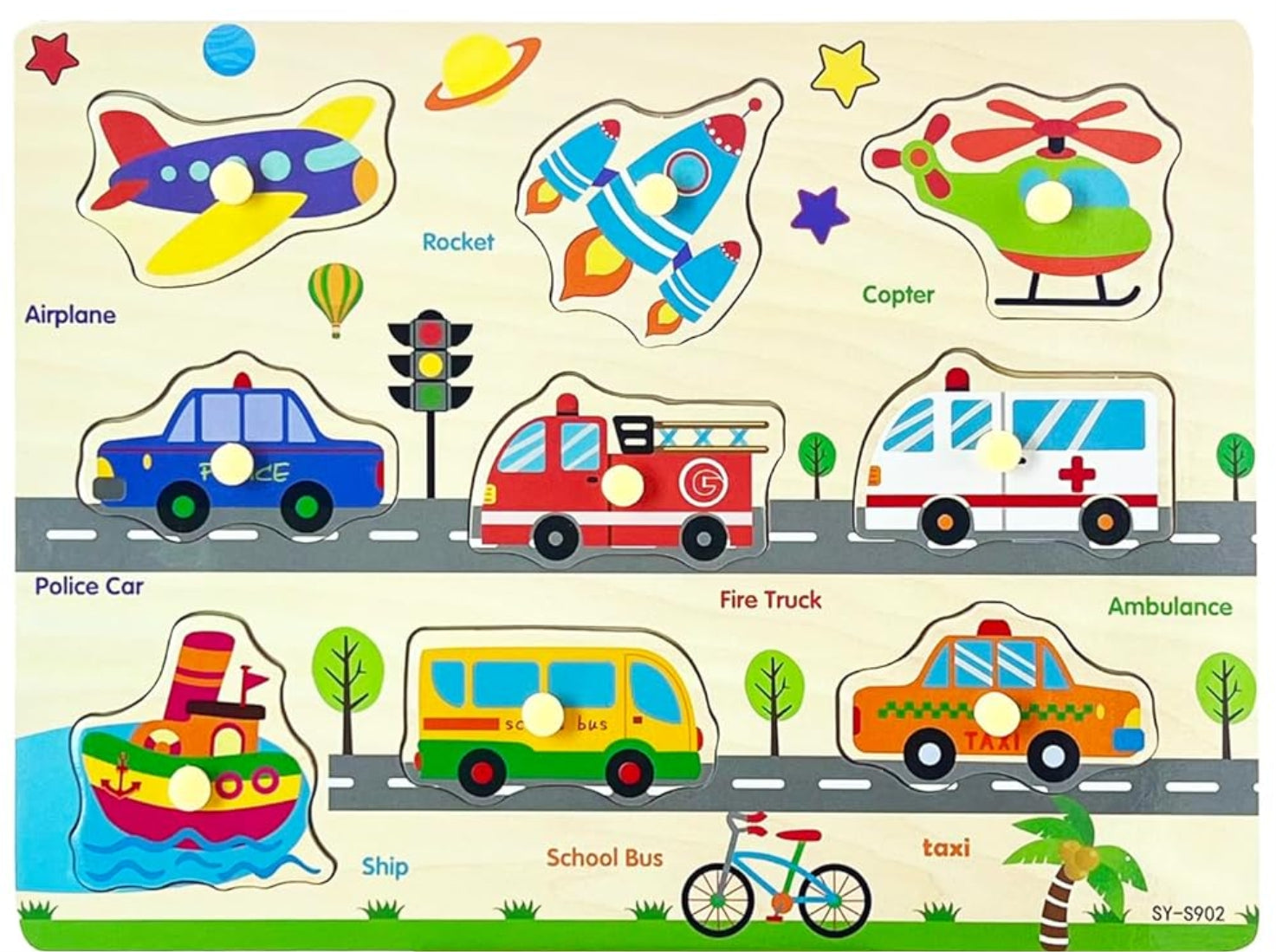 Wooden Toy Traffic #1104 #561 #541 #A010 #A-505 (Peg Board)