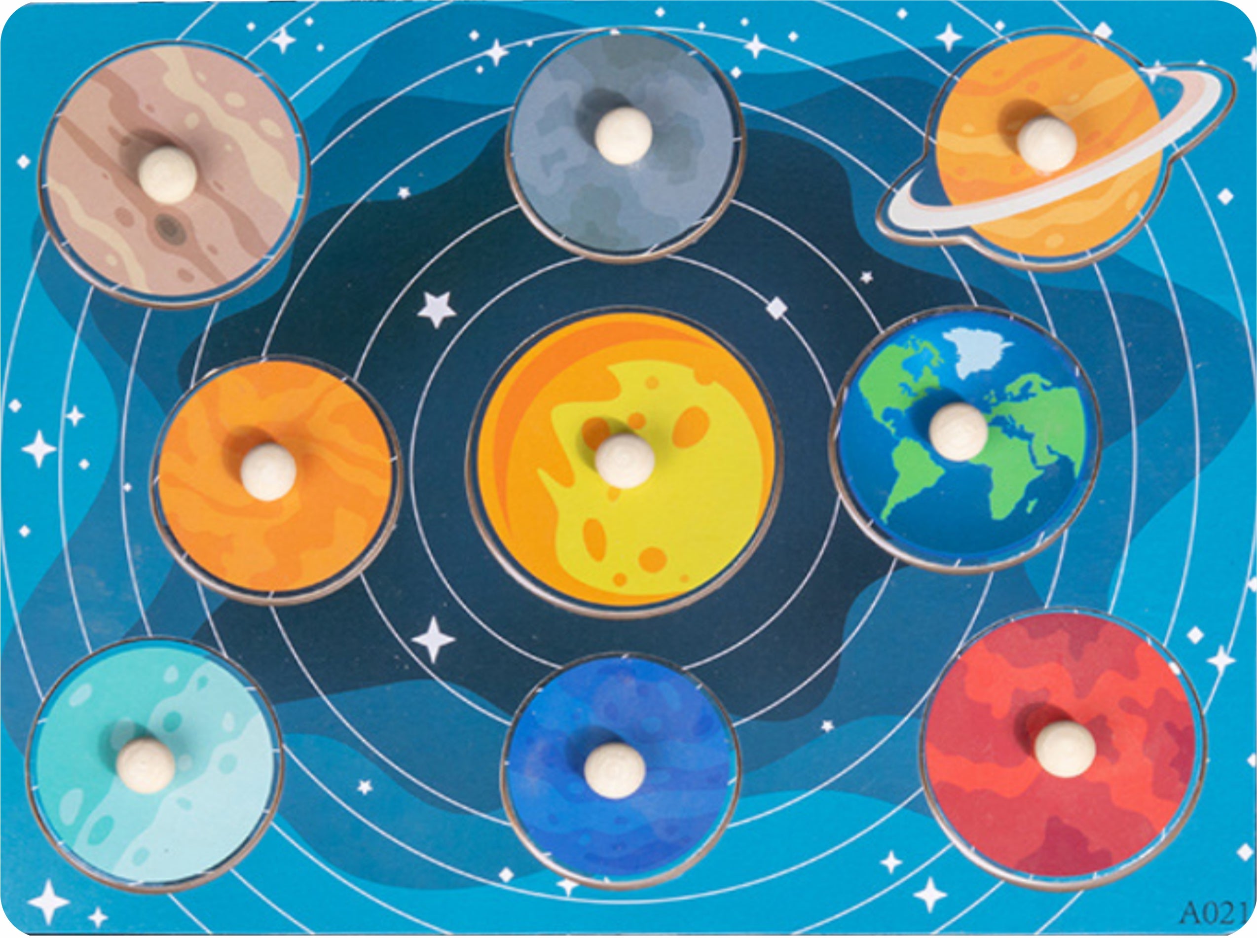 Wooden Toy Planets Shapes #A021 (Peg Board)