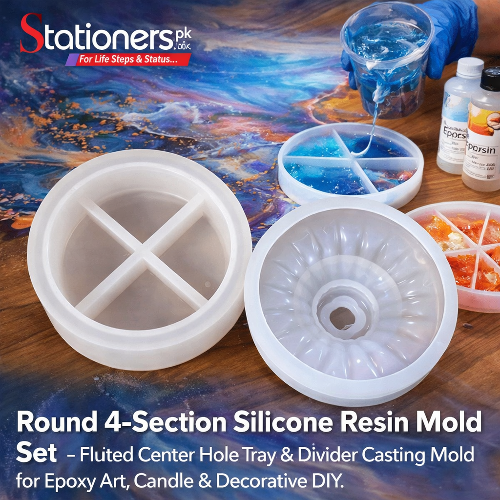 Round 4-Section Silicone Resin Mold Set – Fluted Center Hole Tray & Divider Casting Mold for Epoxy Art, Candle & Decorative DIY