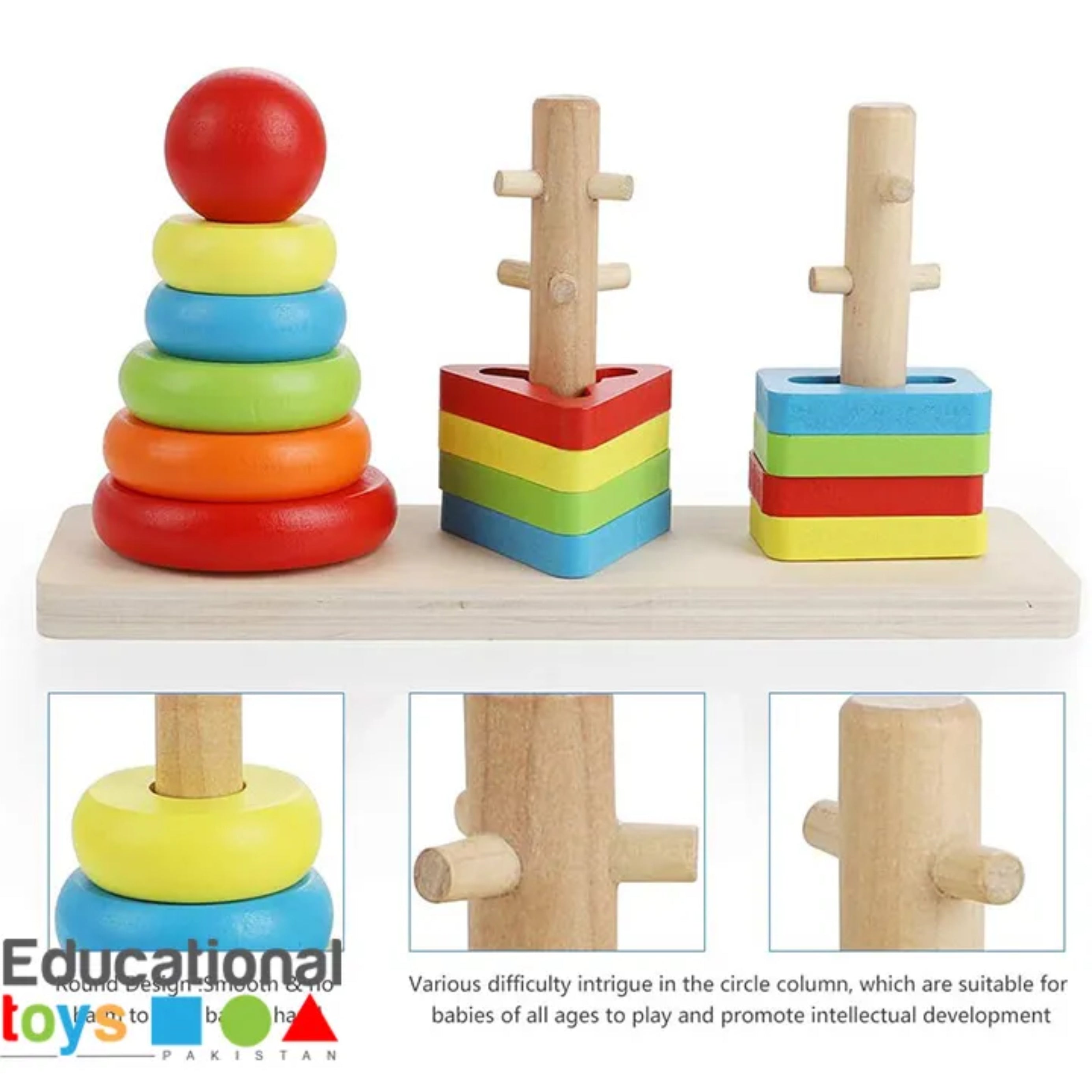 Wooden Toy Rainbow Tower Small (3 Column With Box)