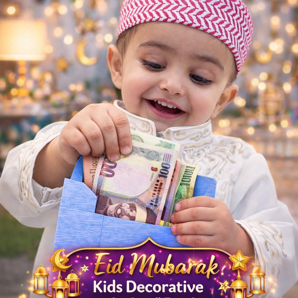 Eid Mubarak Small Envelope – 6.5 x 4.5 Inch Decorative Eidi Envelope for Kids & Family Pack Of 6