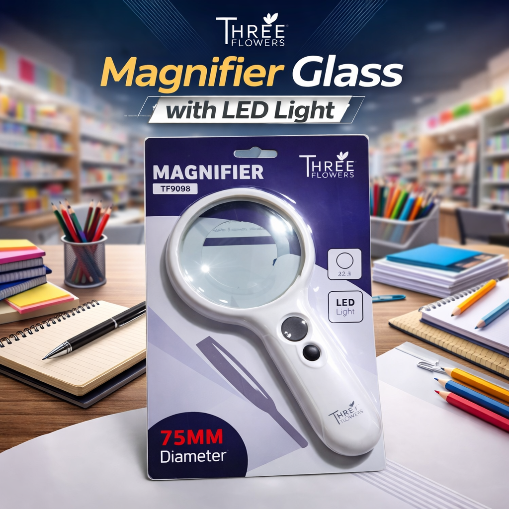 Three Flowers Magnifier Glass – 50mm, 60mm, 75mm | With LED Light 75mm & 90mm