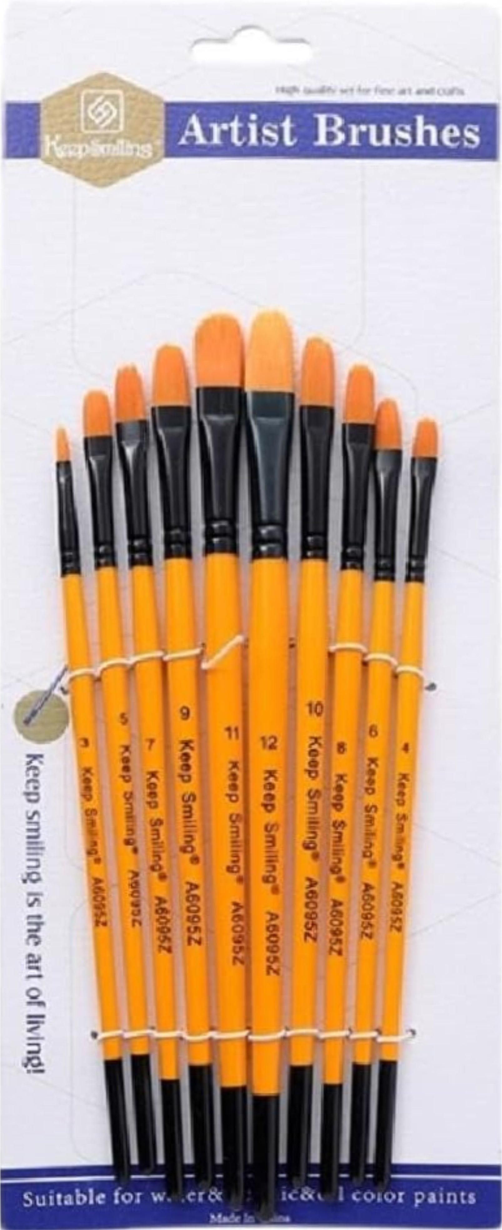 Artist Brush Filbert 10pcs Nylon Set - Yellow - Keep Smiling