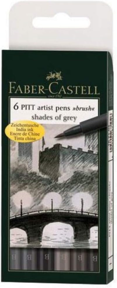 Faber Castell Pitt Artist Pen Brush Shades of Grey Wallet of 6