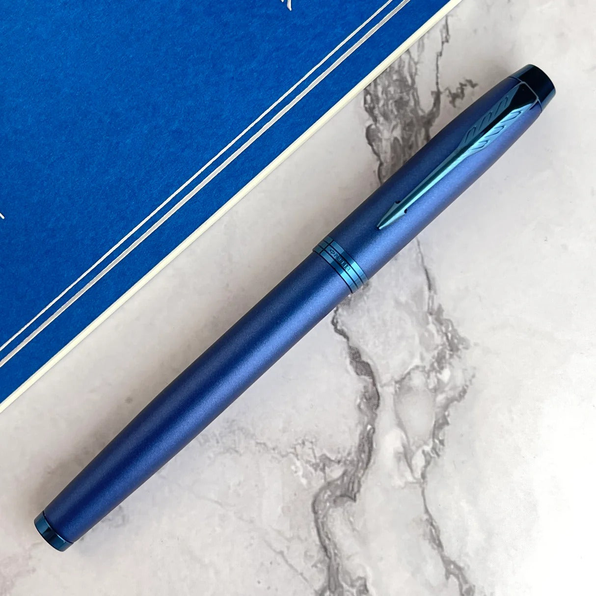 Parker IM Mono Blue Fountain Pen | Premium Blue Metal Body | Smooth Writing | Luxury Gift Pen with Gift Box