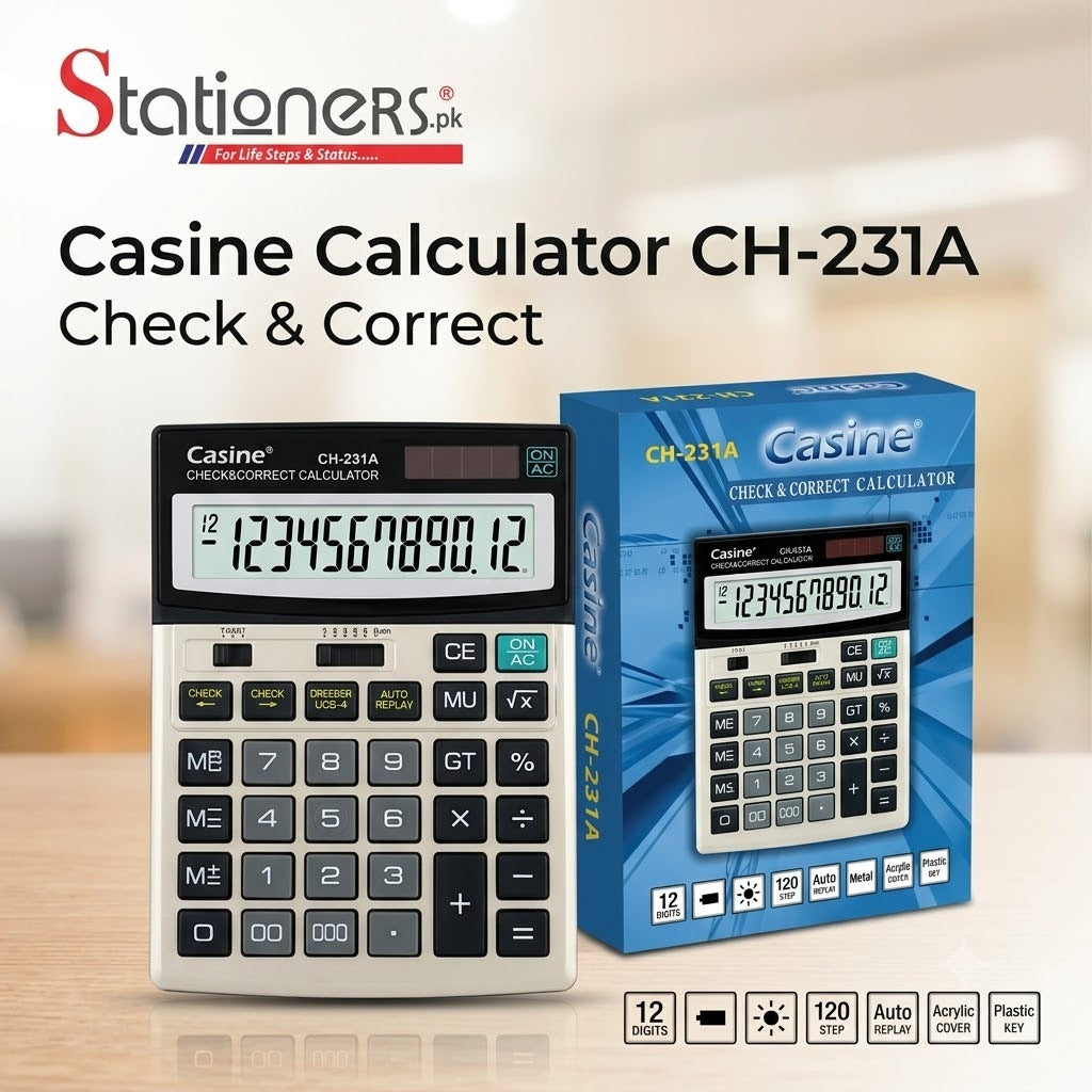 Casine CH-231A Check & Correct Calculator | 12-Digit Desktop Calculator | 120-Step Check & Review | Dual Power (Solar + Battery)