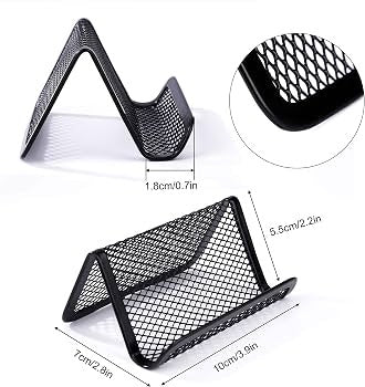 Metal Mesh Visiting Card Holder – Black Desk Card Stand