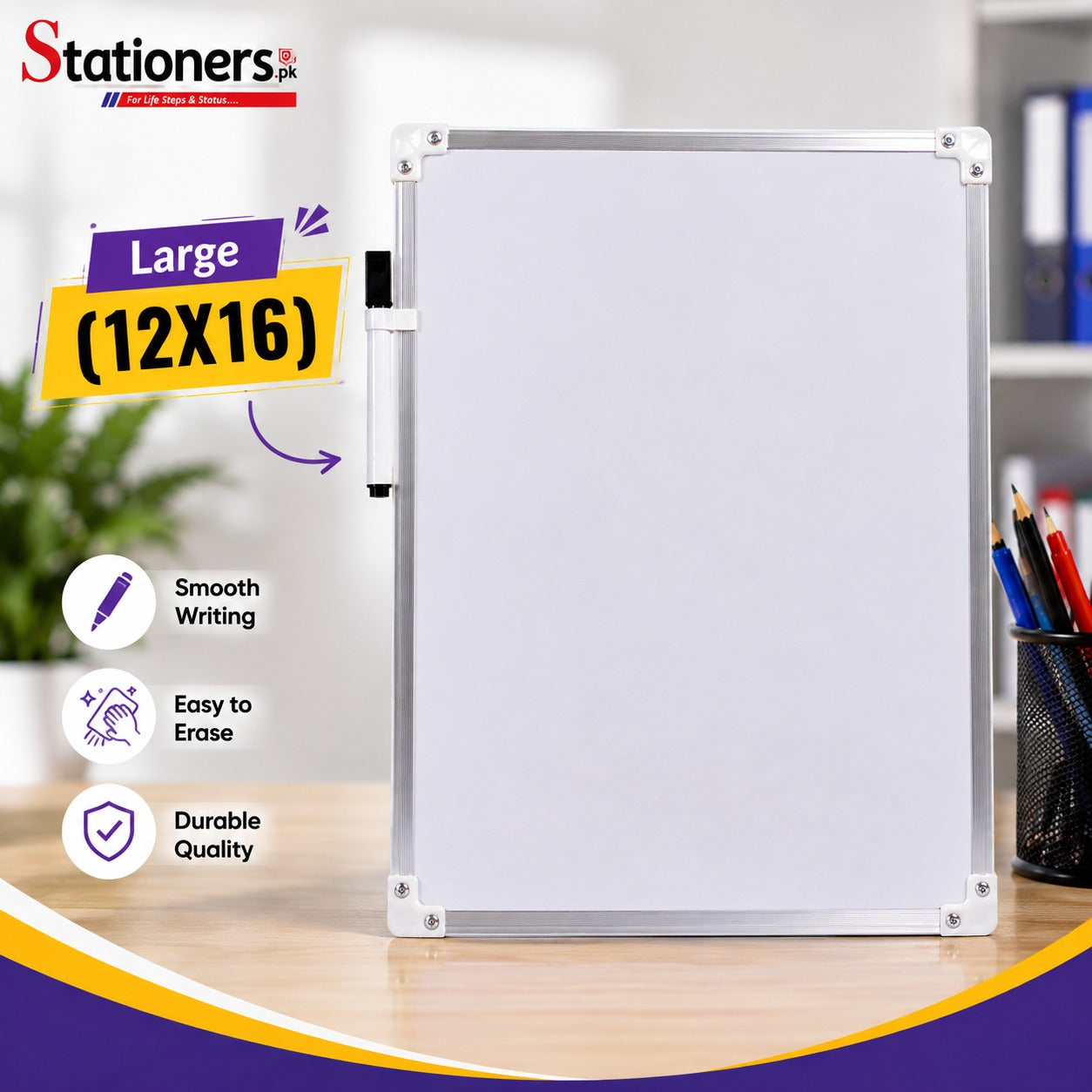 Magnetic White Board Aluminium Border – Small (8x12), Medium (10x14) & Large (12x16) | Dry Erase Writing Board