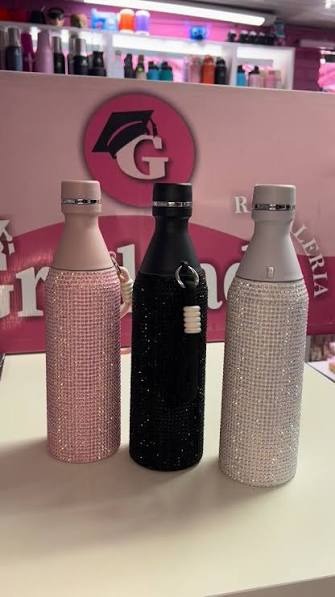 Rhinestone Thermal Water Bottle – Black | Stylish Insulated Bottle