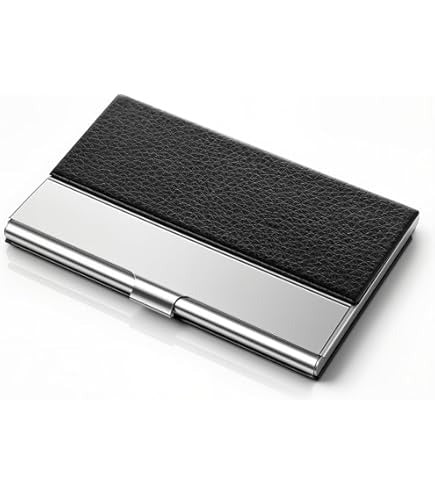 Metal & Black Rexine Visiting Card Case – Slim Business Card Holder