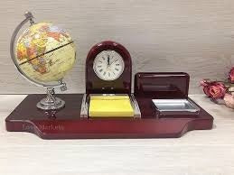 Wooden Desktop Organizer with Globe – Elegant Office Stationery Set, Pen Holder, Card Slot & Mini Globe for Stylish Desk Décor and Organization – Ideal Gift for Professionals & Executives