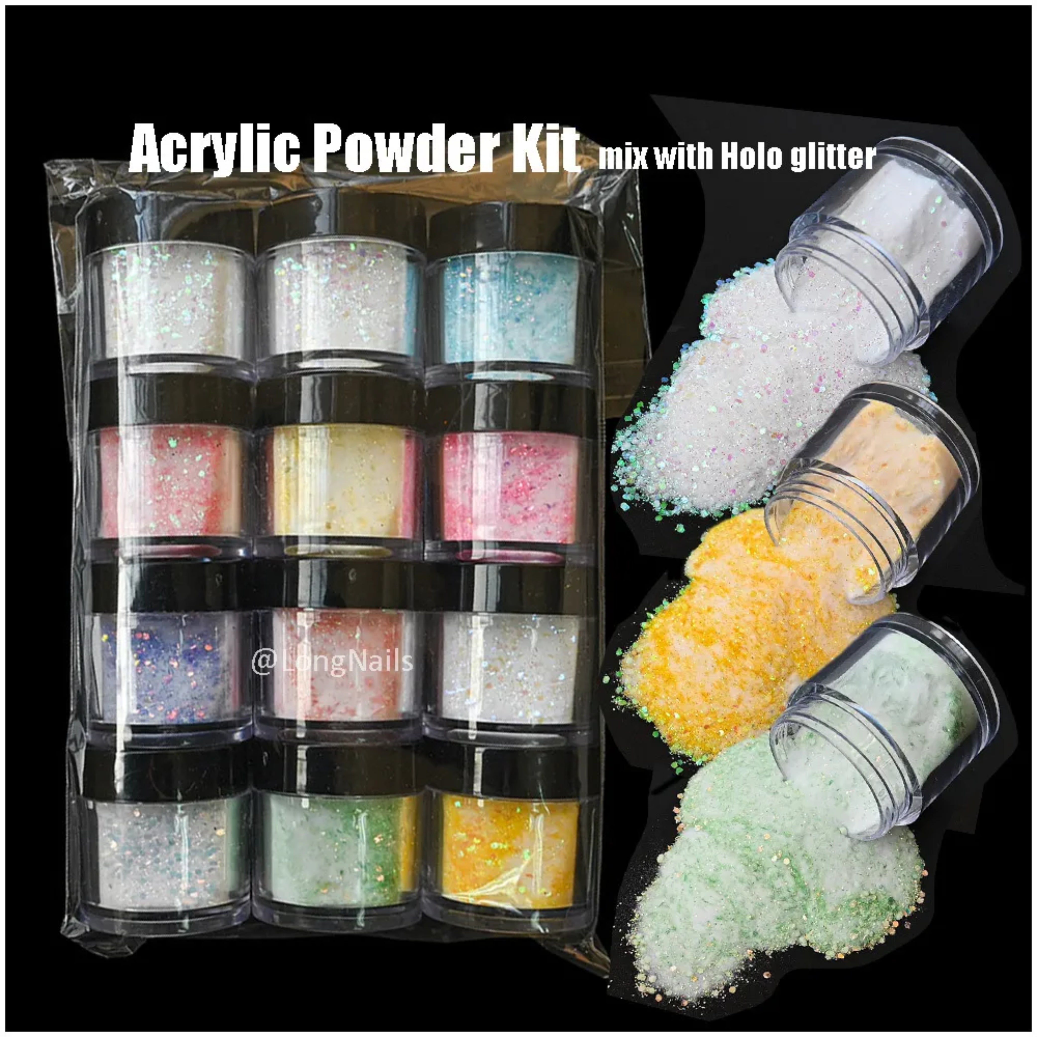 Acrylic Powder Fluorecent 12Pcs Set - Multicolour