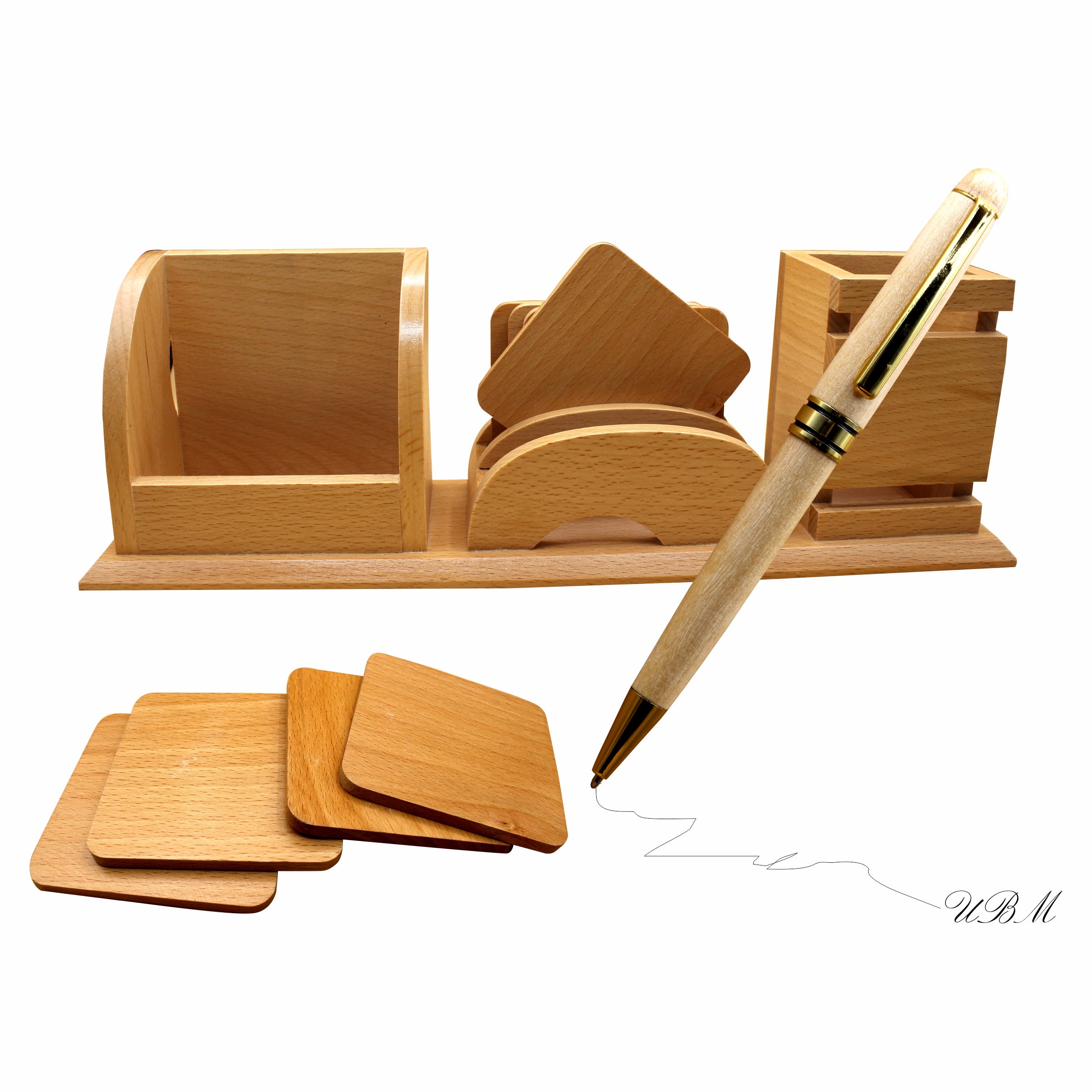Wooden Table Desk Organizer with Wooden Ballpoint Pen Deal No.207