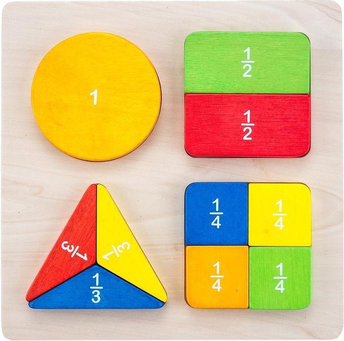 Geometric Sorter Fractions Rubber Wooden Plate
